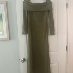Elegant Olive Green Off-Shoulder Dress